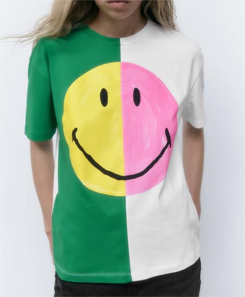 Women Clothing Fun College round Neck Smiley Face Icon Printed T shirt