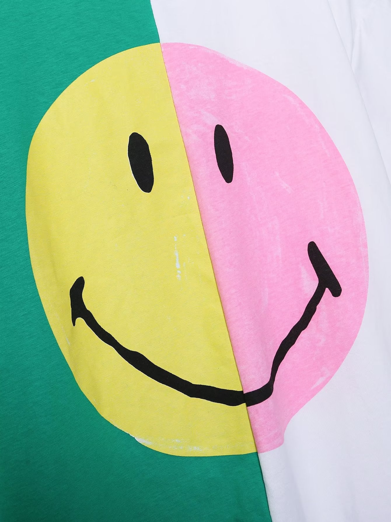 Women Clothing Fun College round Neck Smiley Face Icon Printed T shirt
