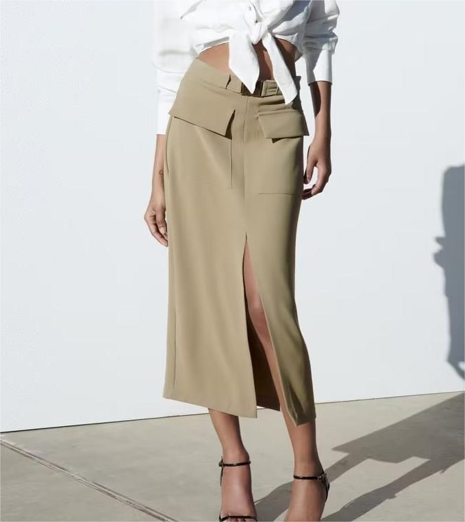 Spring Women Slim Fit High Waist Overalls Midi Skirt