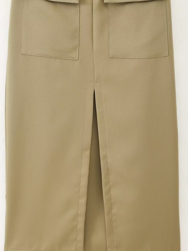 Spring Women Slim Fit High Waist Overalls Midi Skirt