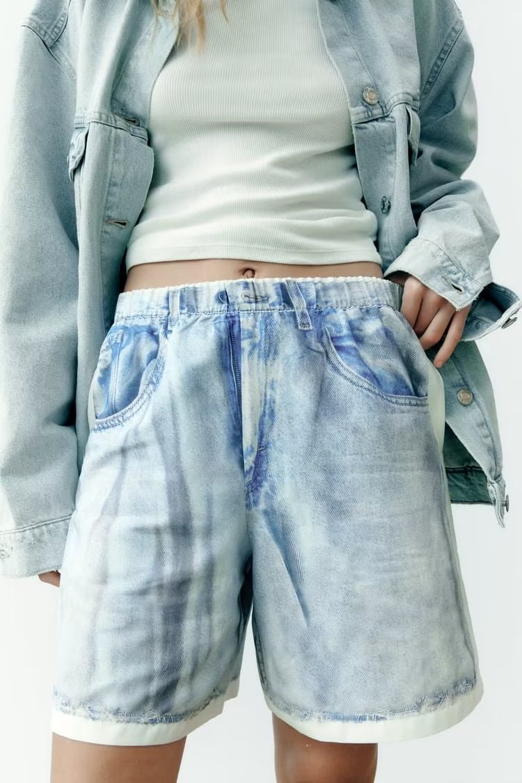 Spring Women Street Denim Printing Casual Shorts