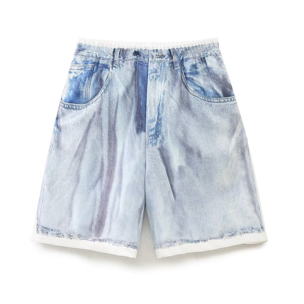 Spring Women Street Denim Printing Casual Shorts