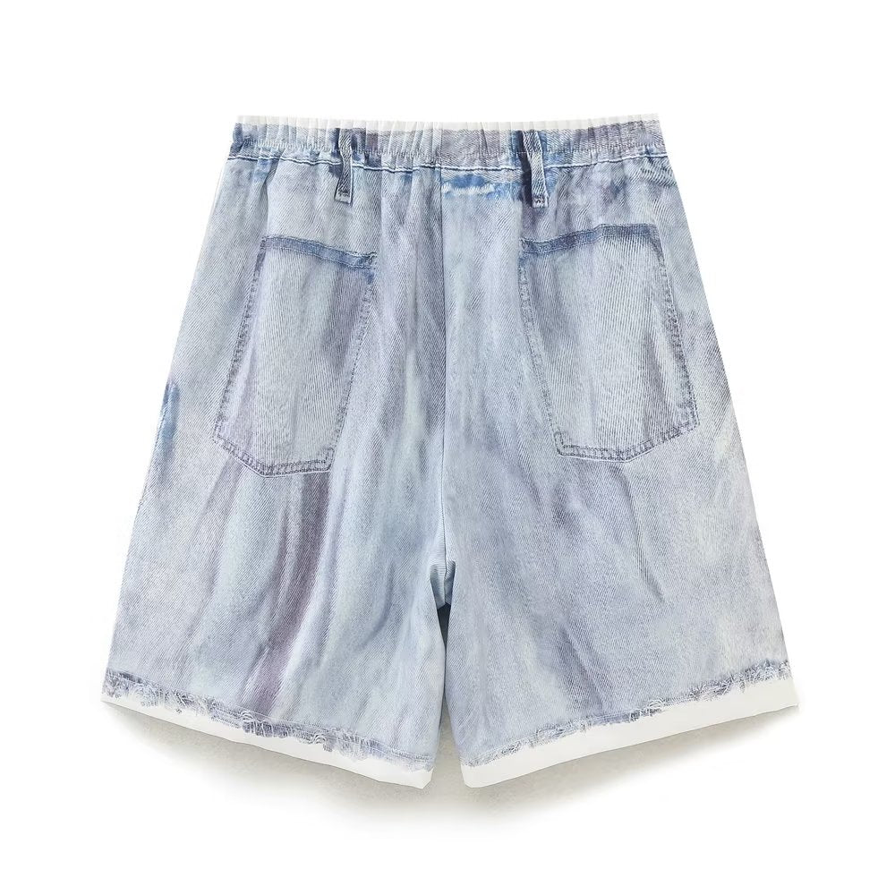 Spring Women Street Denim Printing Casual Shorts