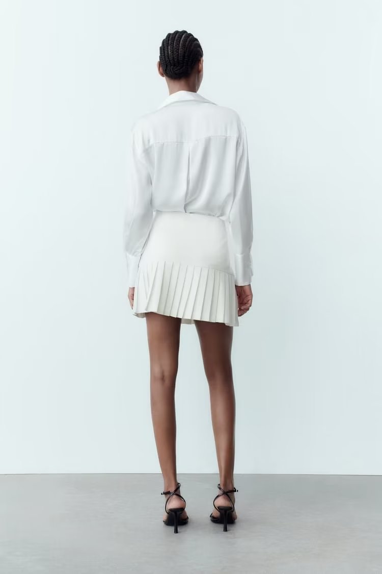 Spring Women Clothing High Waist Button Decoration Pleated Mini Skirt Women