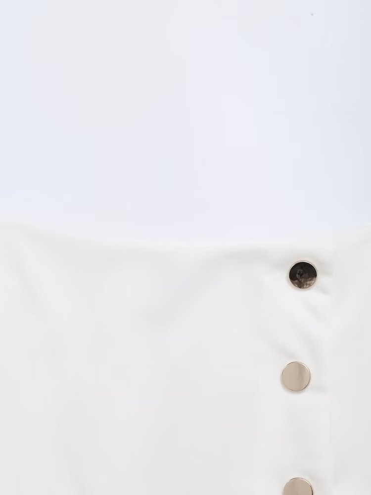 Spring Women Clothing High Waist Button Decoration Pleated Mini Skirt Women