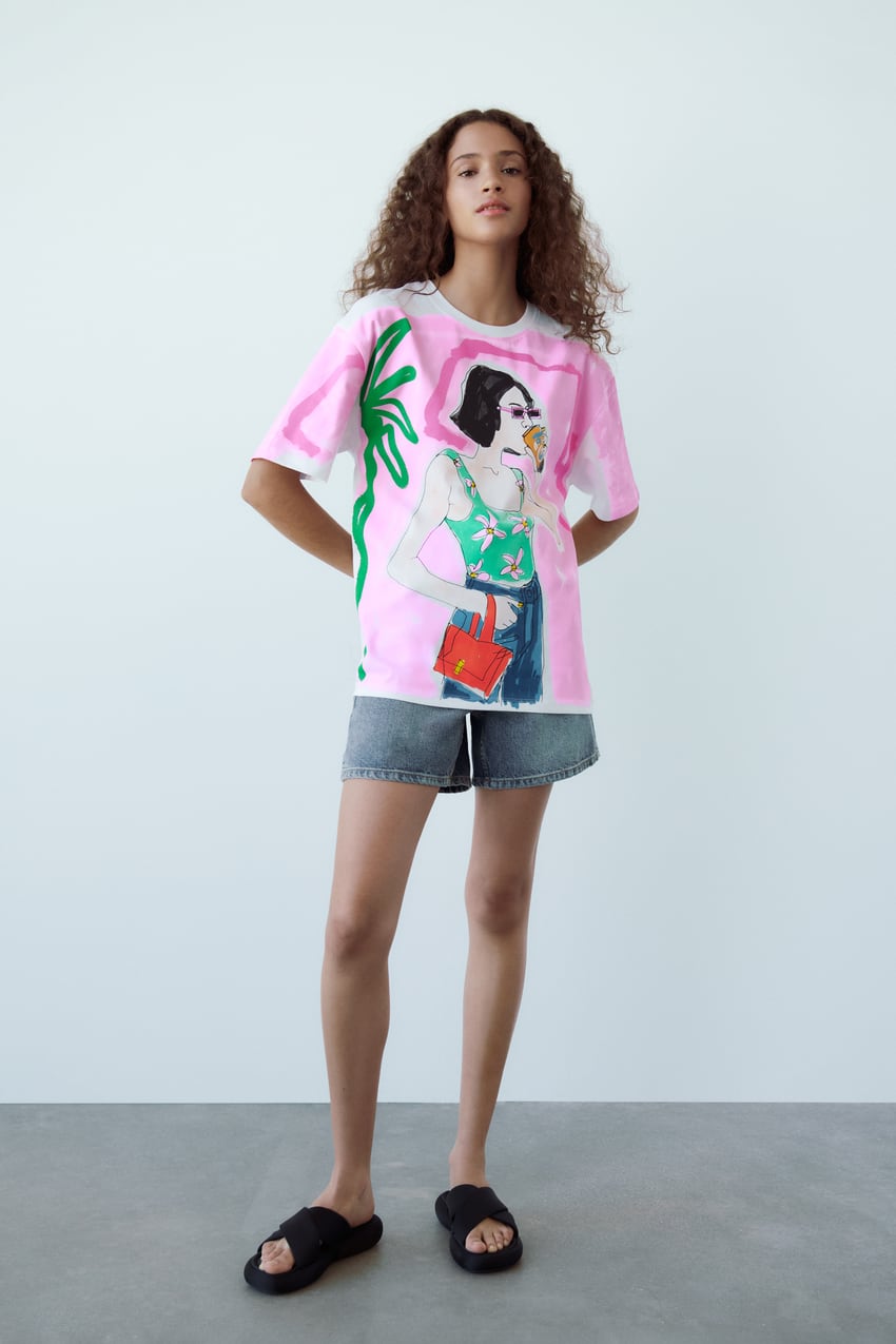 Summer Women Casual round Neck Contrast Color Bright Girl Printed T shirt Women