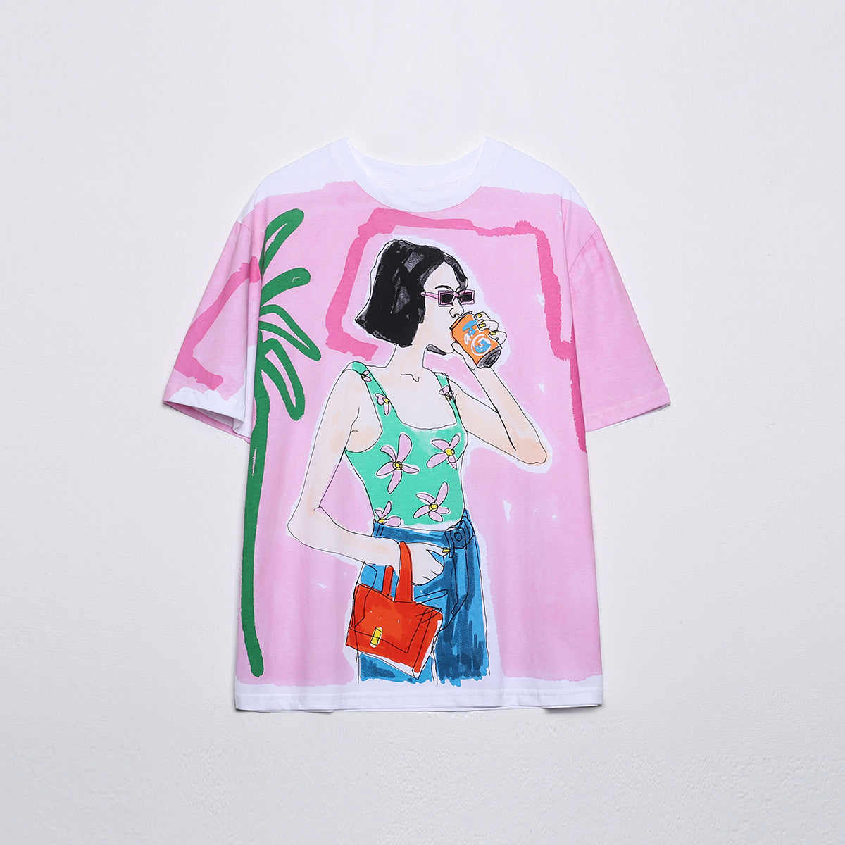 Summer Women Casual round Neck Contrast Color Bright Girl Printed T shirt Women