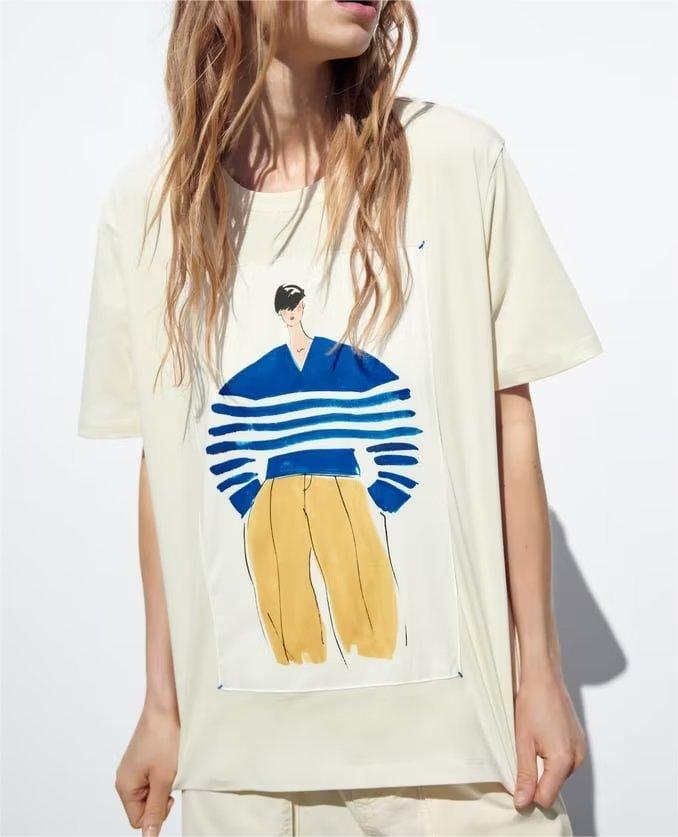 Summer Women Casual Loose Girl Graphic Print Crew Neck Short Sleeve T shirt
