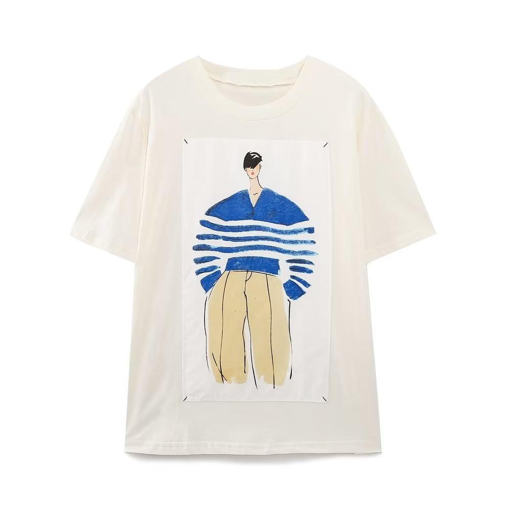 Summer Women Casual Loose Girl Graphic Print Crew Neck Short Sleeve T shirt