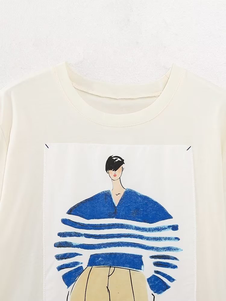 Summer Women Casual Loose Girl Graphic Print Crew Neck Short Sleeve T shirt