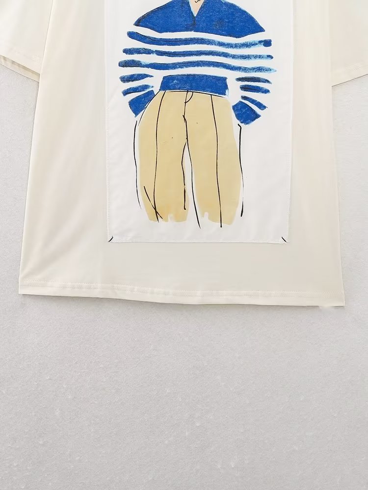 Summer Women Casual Loose Girl Graphic Print Crew Neck Short Sleeve T shirt