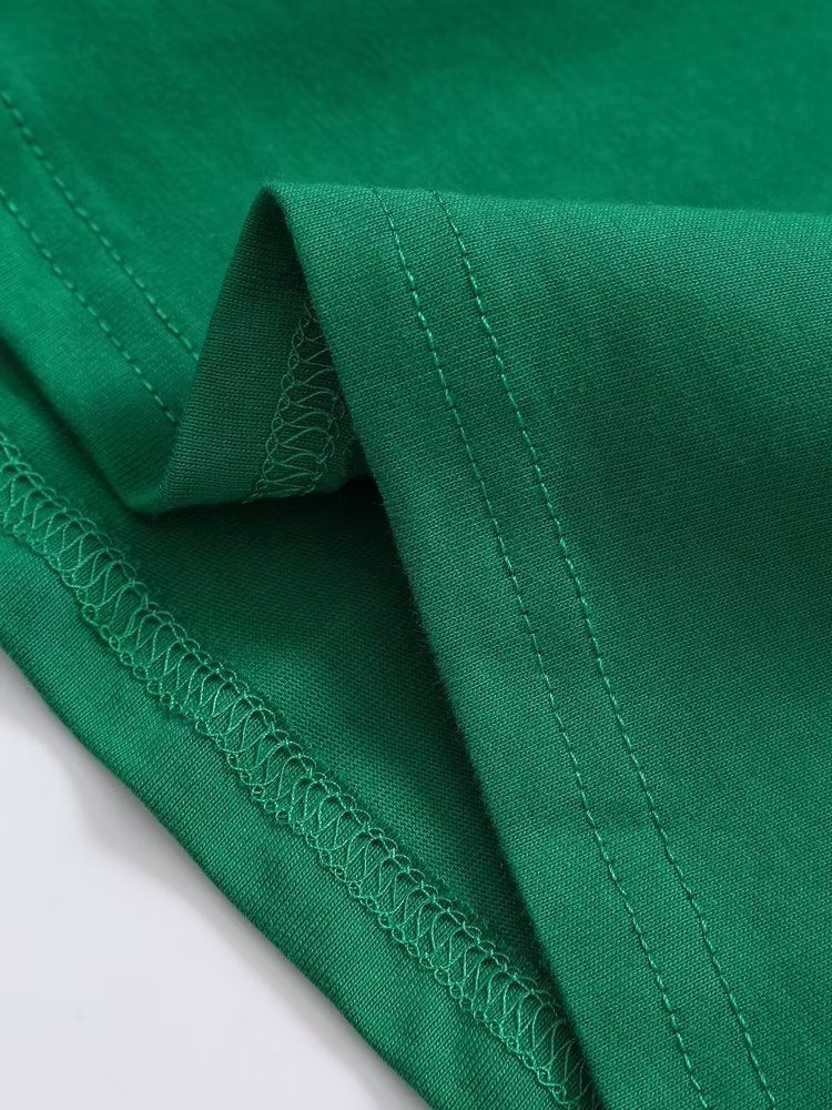 Green Printed T shirt Loose Casual round Neck Short Sleeves Women Summer
