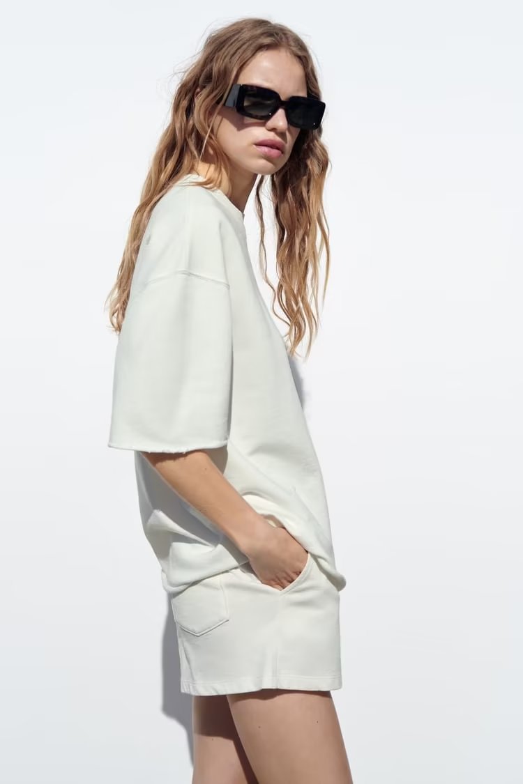 Summer Women Stretch High Waist Shorts Loose Cotton Short Sleeve T shirt