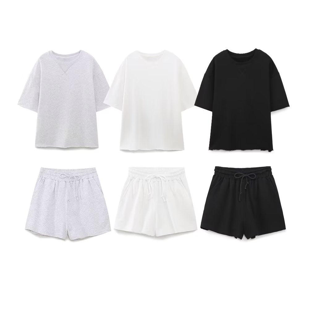 Summer Women Stretch High Waist Shorts Loose Cotton Short Sleeve T shirt