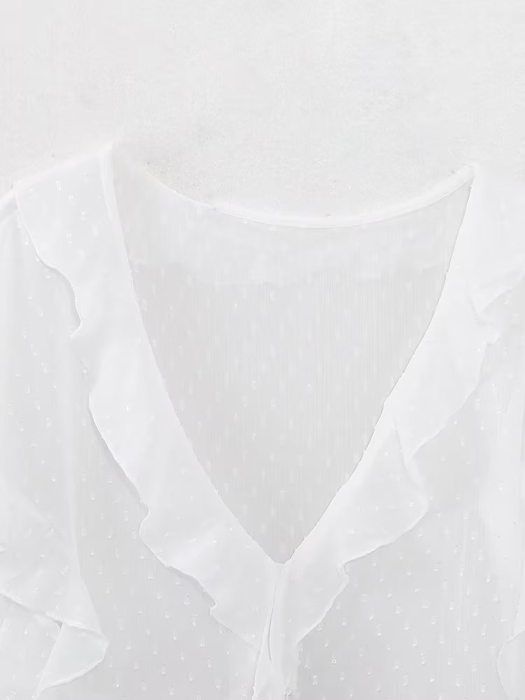 Summer Wind Women V neck Laminated Decoration Tulle Shirt