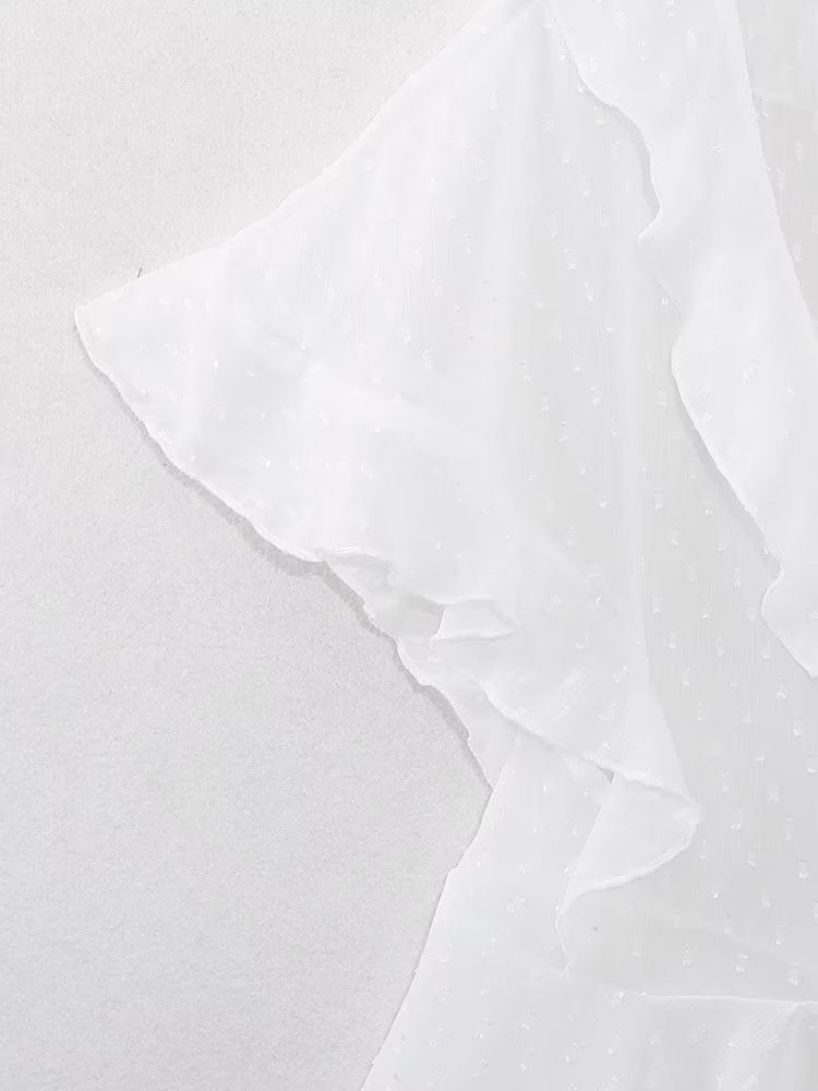 Summer Wind Women V neck Laminated Decoration Tulle Shirt