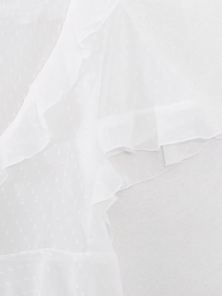 Summer Wind Women V neck Laminated Decoration Tulle Shirt
