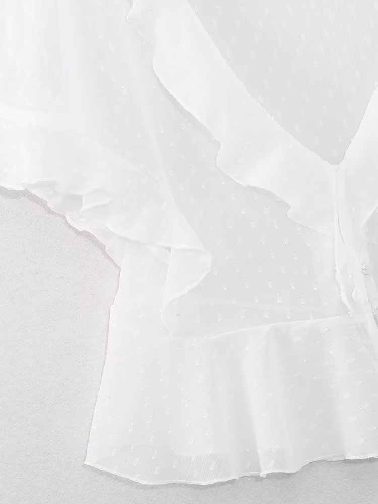 Summer Wind Women V neck Laminated Decoration Tulle Shirt