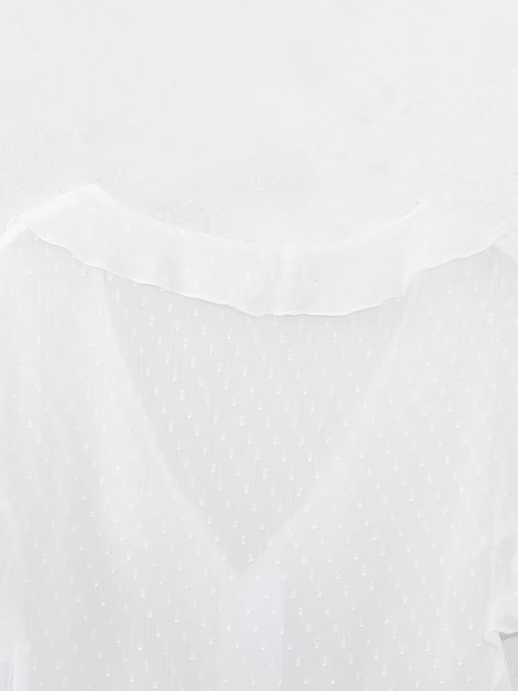 Summer Wind Women V neck Laminated Decoration Tulle Shirt