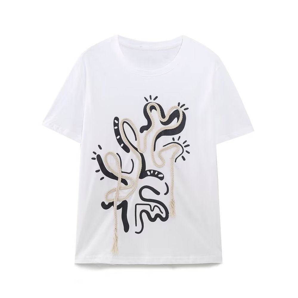 Women Tassel Yarn Decorative T shirt
