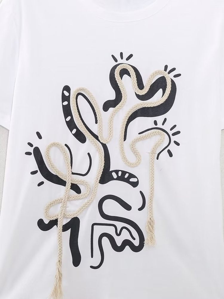 Women Tassel Yarn Decorative T shirt