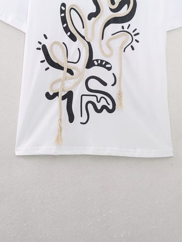 Women Tassel Yarn Decorative T shirt