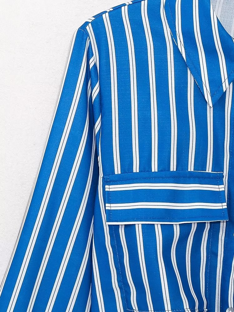 Summer Wind Women Long Sleeve Bow Tie Striped Shirt
