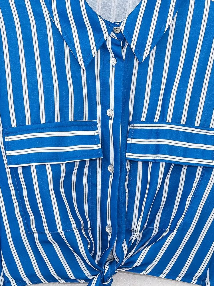 Summer Wind Women Long Sleeve Bow Tie Striped Shirt