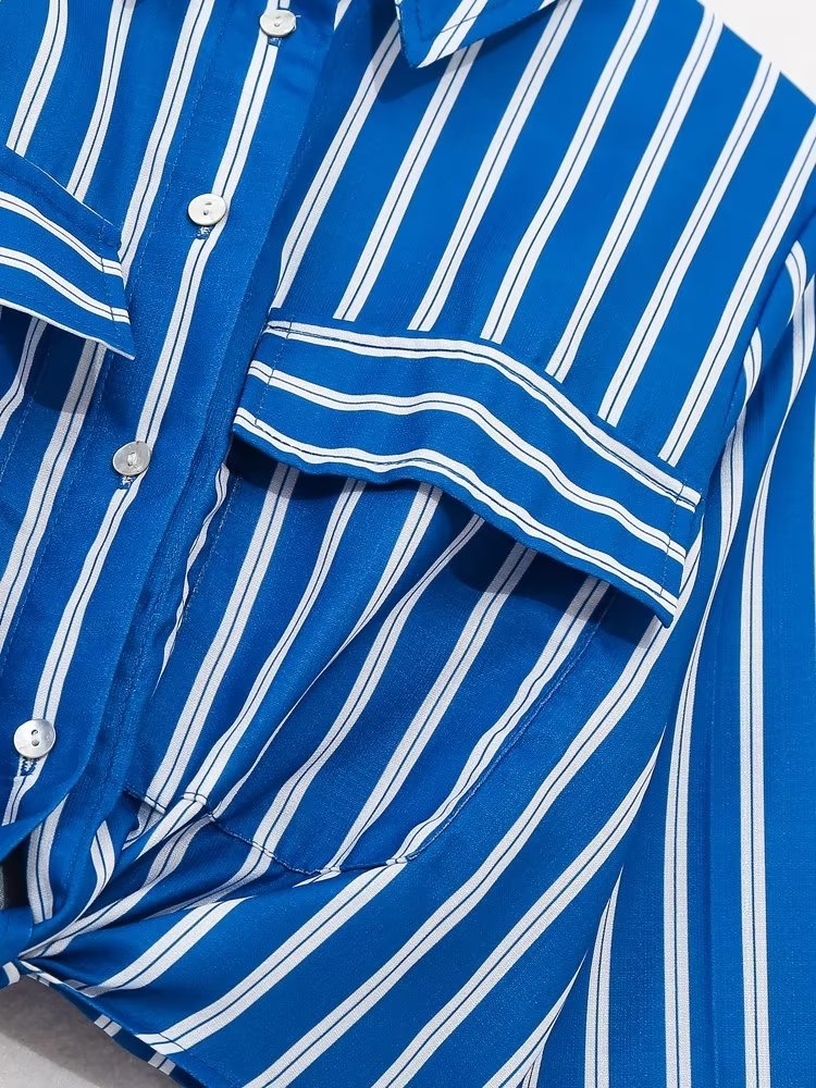 Summer Wind Women Long Sleeve Bow Tie Striped Shirt