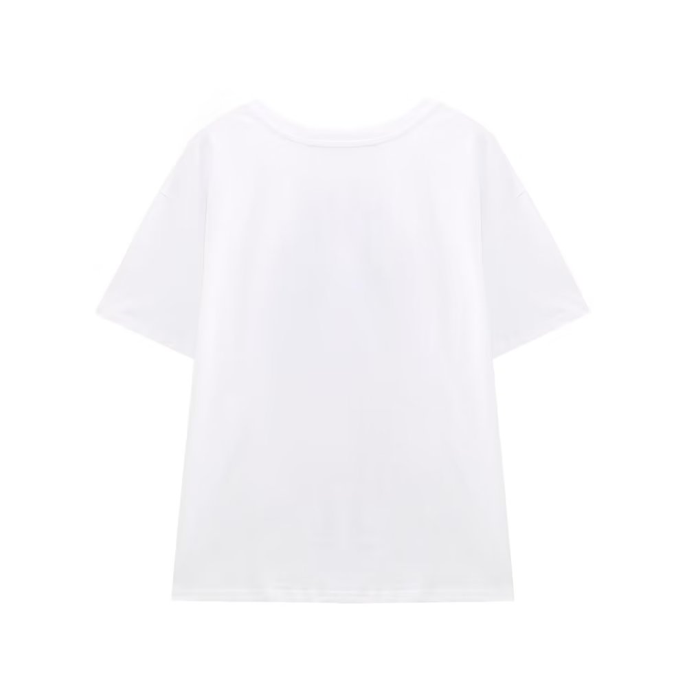 Summer Women Clothing White Short Sleeve Top round Neck Loose Girl Printed Tshirt
