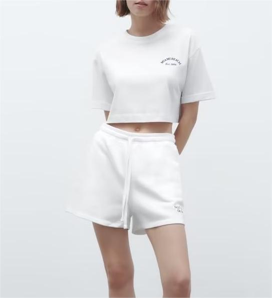 Summer Women Printed T shirt Text Decorative Flock Shorts
