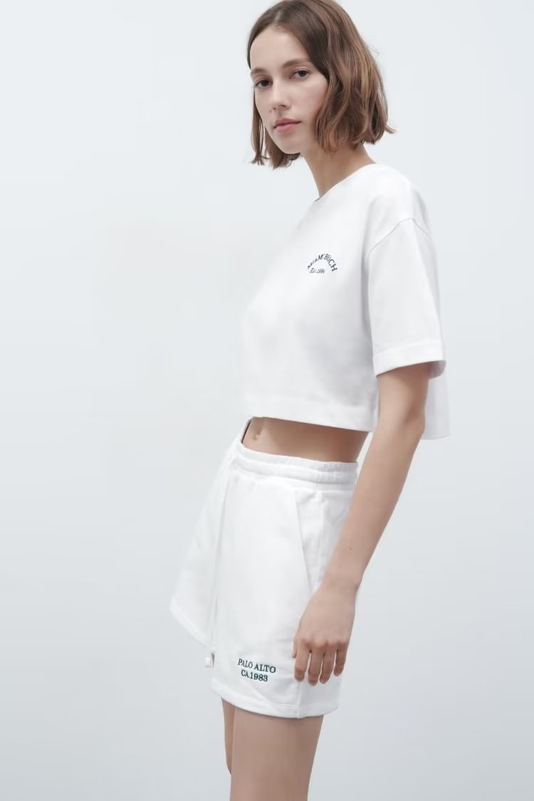 Summer Women Printed T shirt Text Decorative Flock Shorts