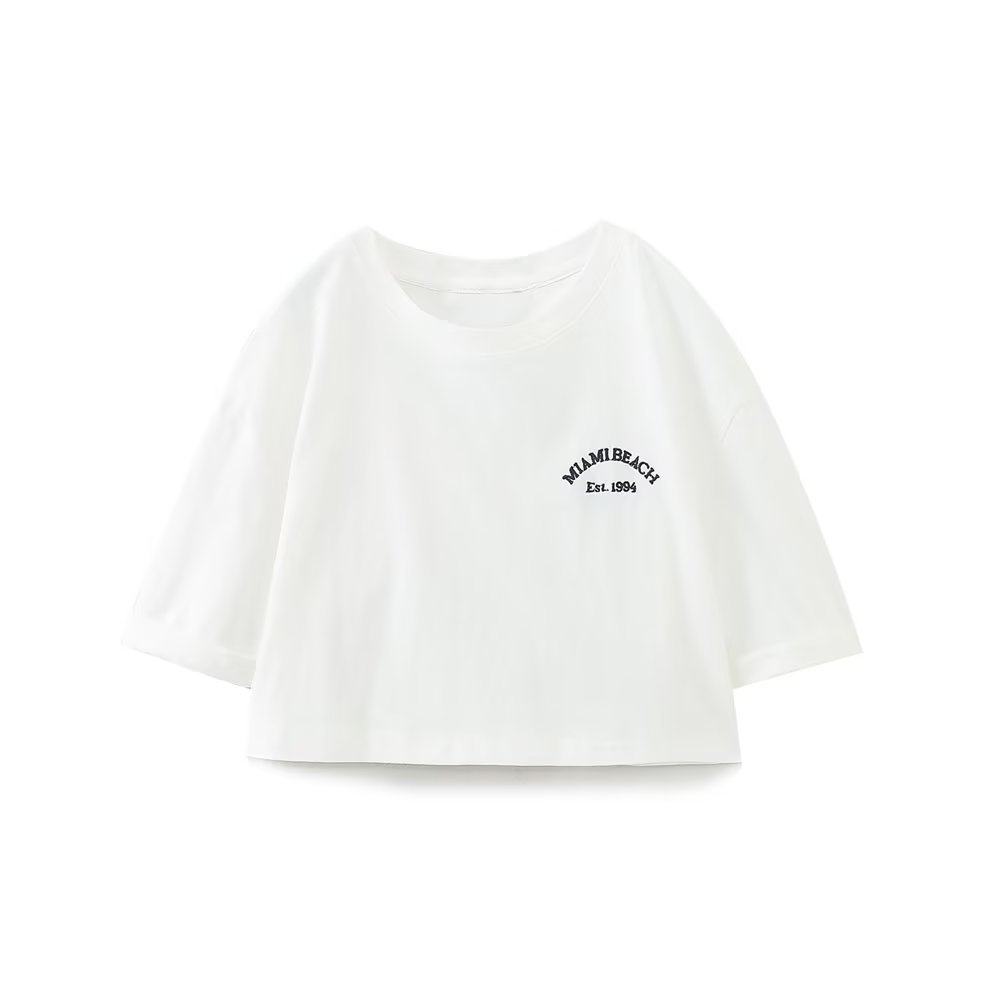 Summer Women Printed T shirt Text Decorative Flock Shorts