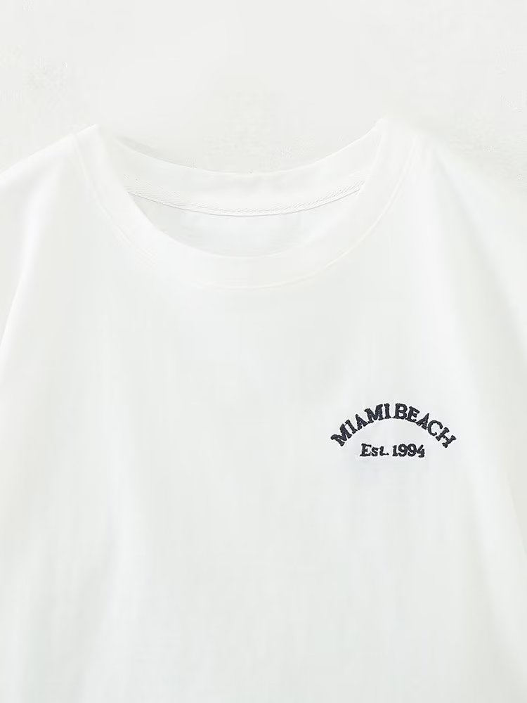 Summer Women Printed T shirt Text Decorative Flock Shorts