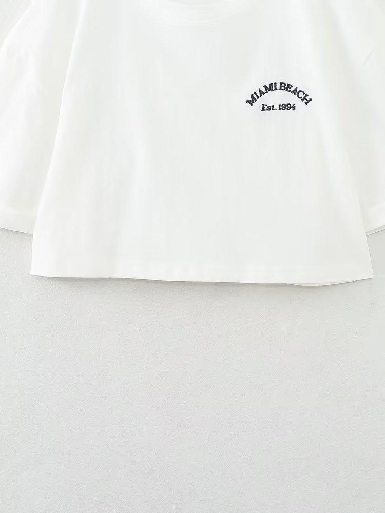 Summer Women Printed T shirt Text Decorative Flock Shorts