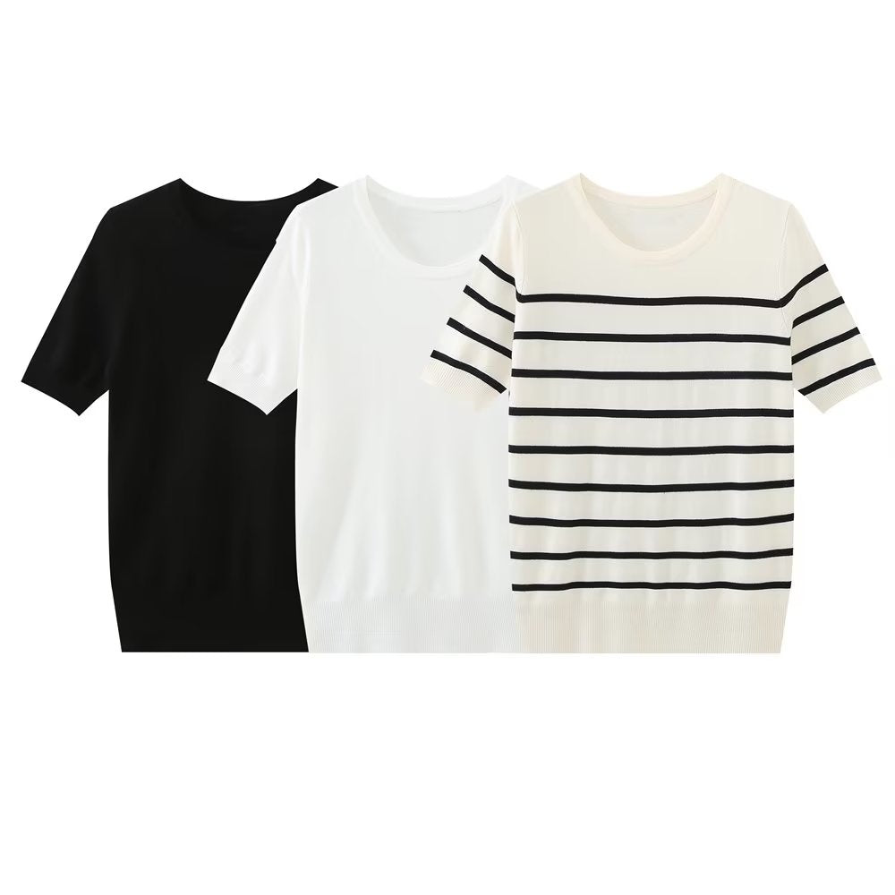 Summer Women Casual round Neck Short Sleeves Top Loose Basic Sweatshirt