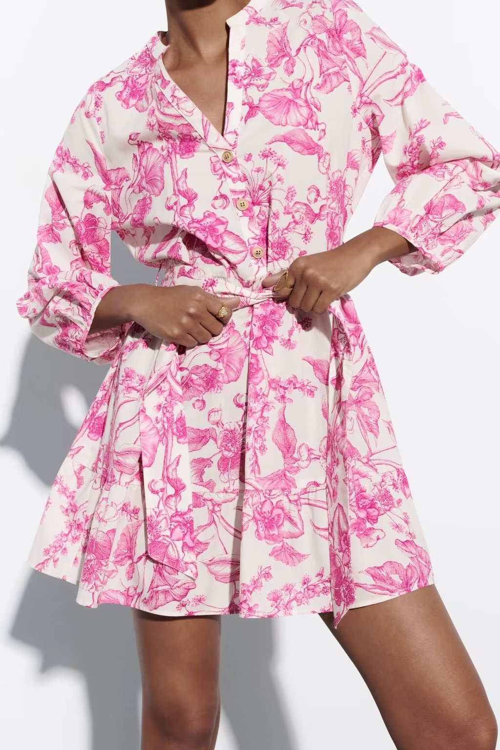 Summer Women V Neck Floral Print Lace Up Nipped Waist Shorts Dress