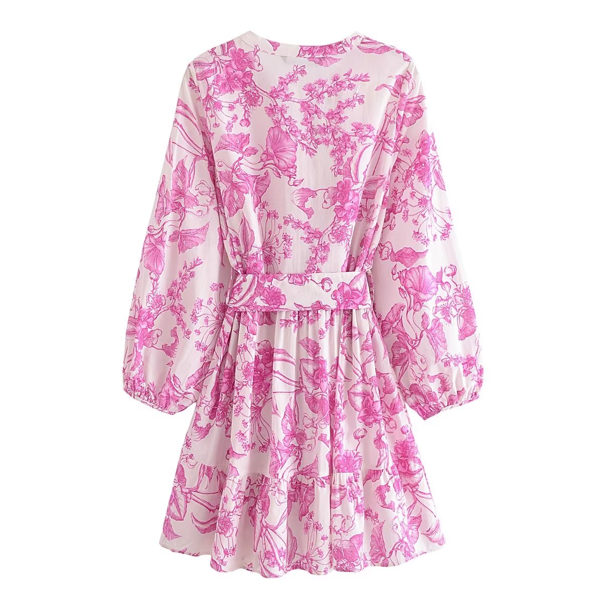 Summer Women V Neck Floral Print Lace Up Nipped Waist Shorts Dress