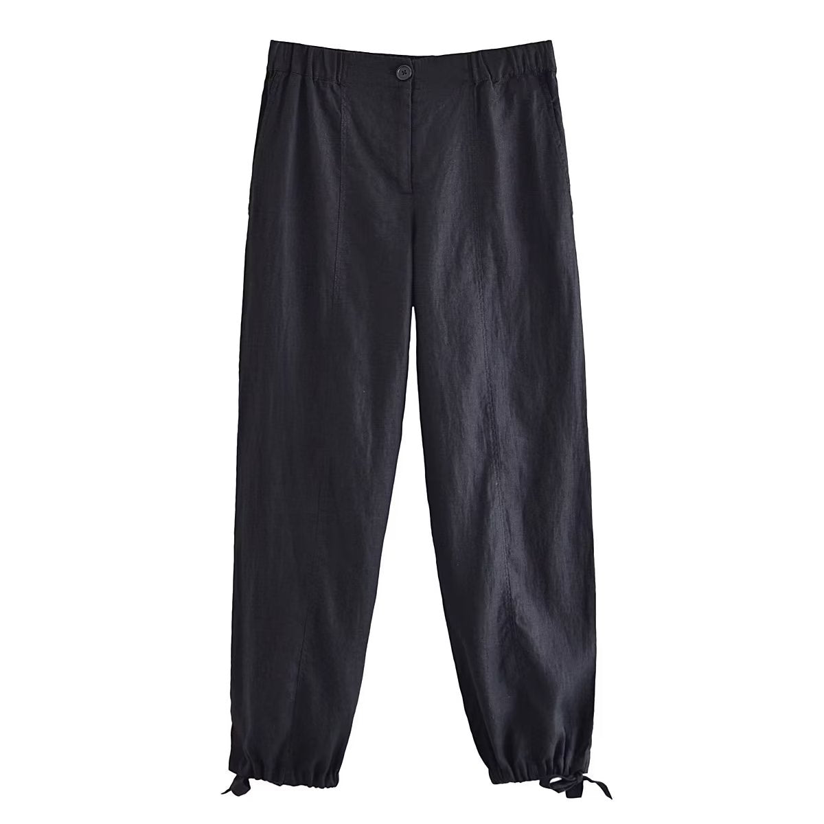 Summer Women Clothing Elastic Waist Bowknot Decoration Linen Pants