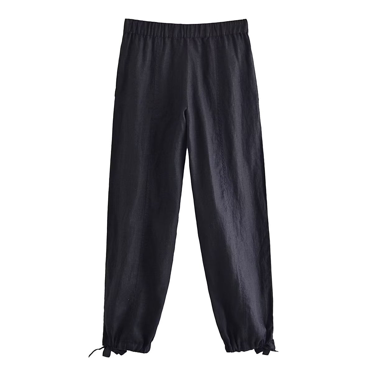 Summer Women Clothing Elastic Waist Bowknot Decoration Linen Pants