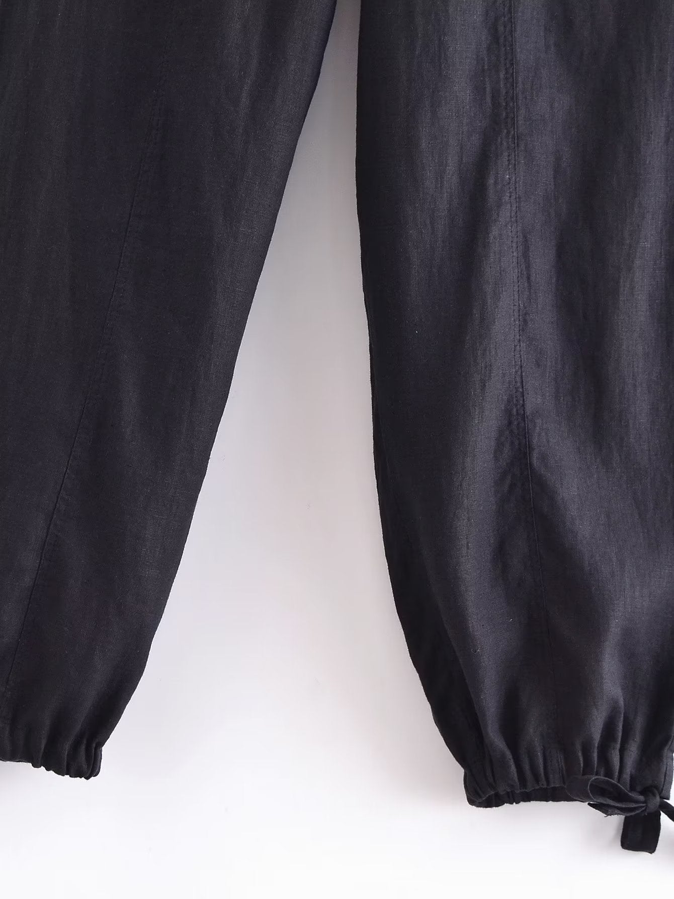 Summer Women Clothing Elastic Waist Bowknot Decoration Linen Pants