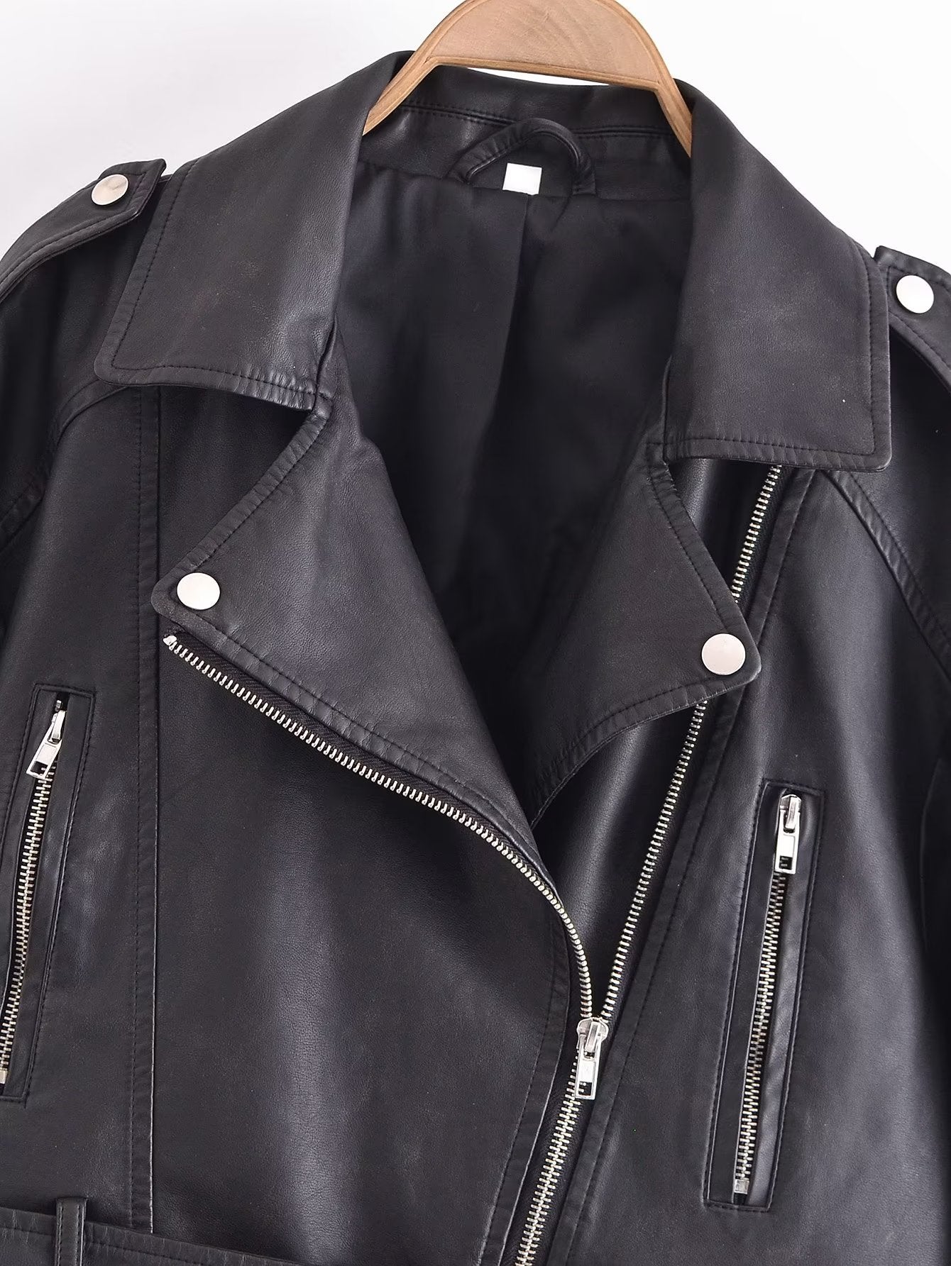 Spring Women Clothing Zipper Ornament Motorcycle Leather Coat Black Leather Jacket Coat