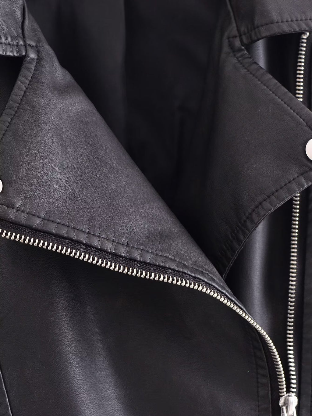 Spring Women Clothing Zipper Ornament Motorcycle Leather Coat Black Leather Jacket Coat
