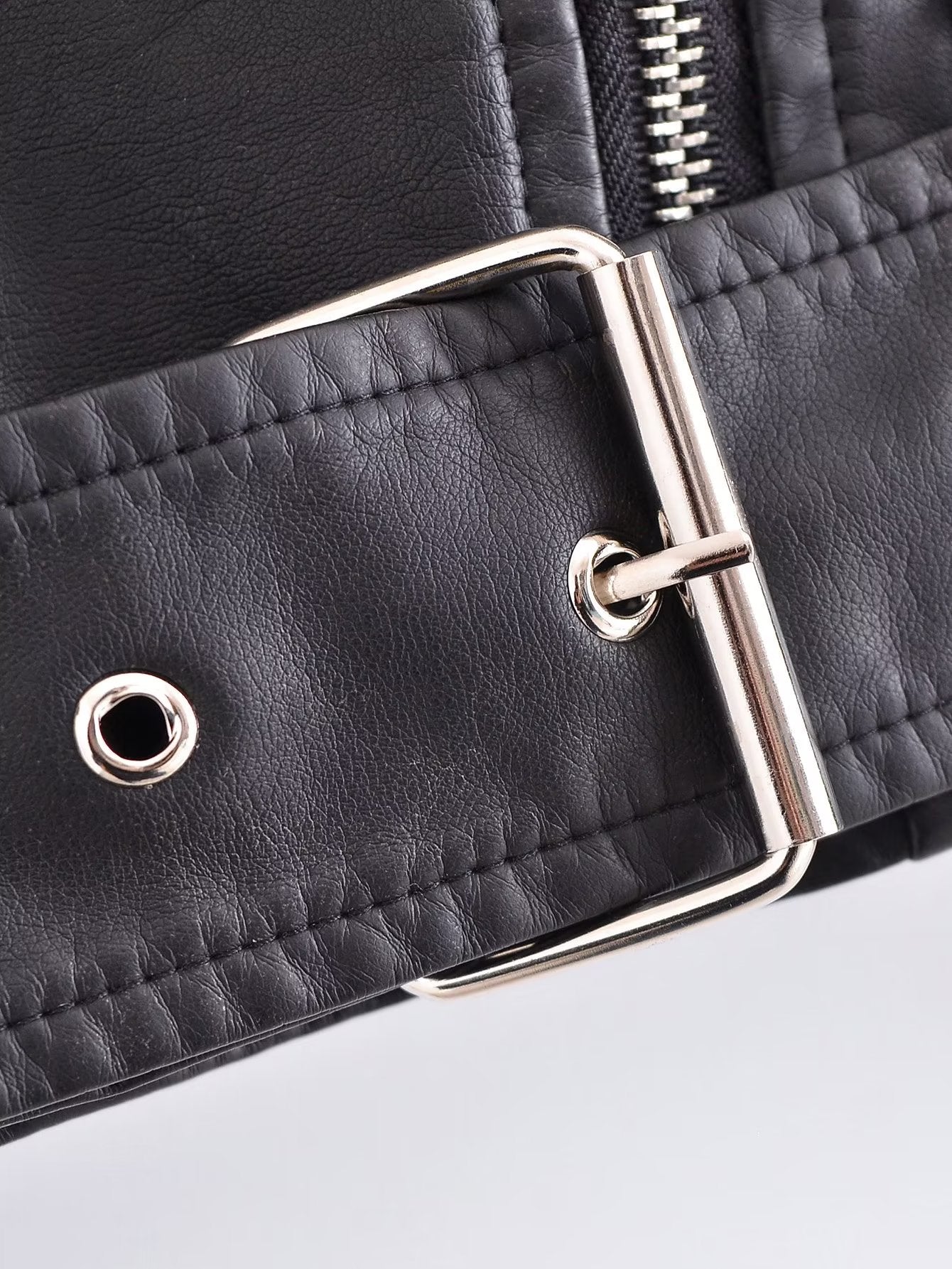 Spring Women Clothing Zipper Ornament Motorcycle Leather Coat Black Leather Jacket Coat