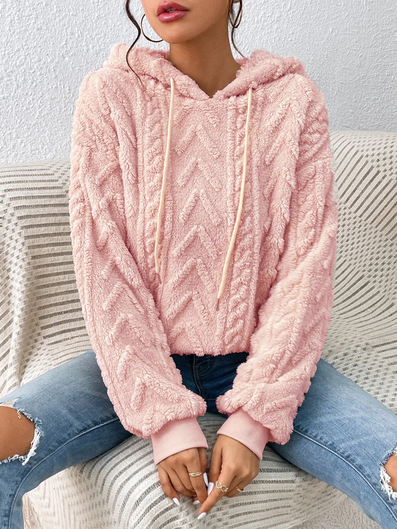 Fall Winter Women Pullover Sweatshirt Flannel Hooded Loose Plush Jacket