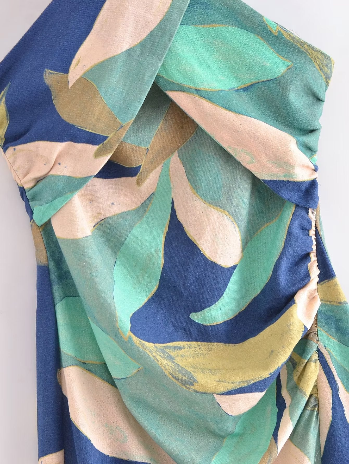 Summer Women Clothing Linen Blended Printed Midi Dress Dress