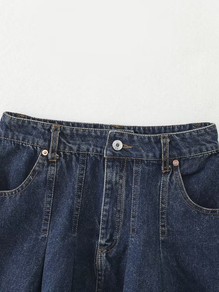 Sexy Small Pleated Denim Skirt Autumn High Waist Slimming A line Skirt Niche Skirt