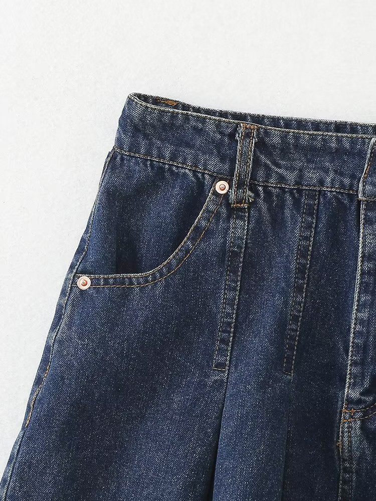 Sexy Small Pleated Denim Skirt Autumn High Waist Slimming A line Skirt Niche Skirt