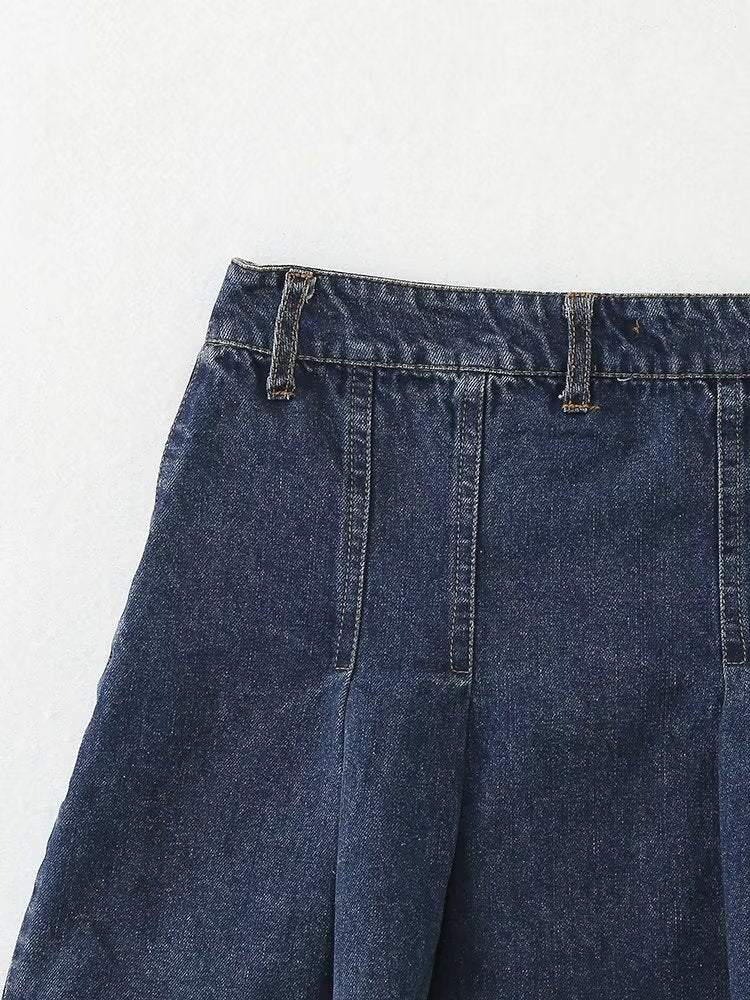 Sexy Small Pleated Denim Skirt Autumn High Waist Slimming A line Skirt Niche Skirt