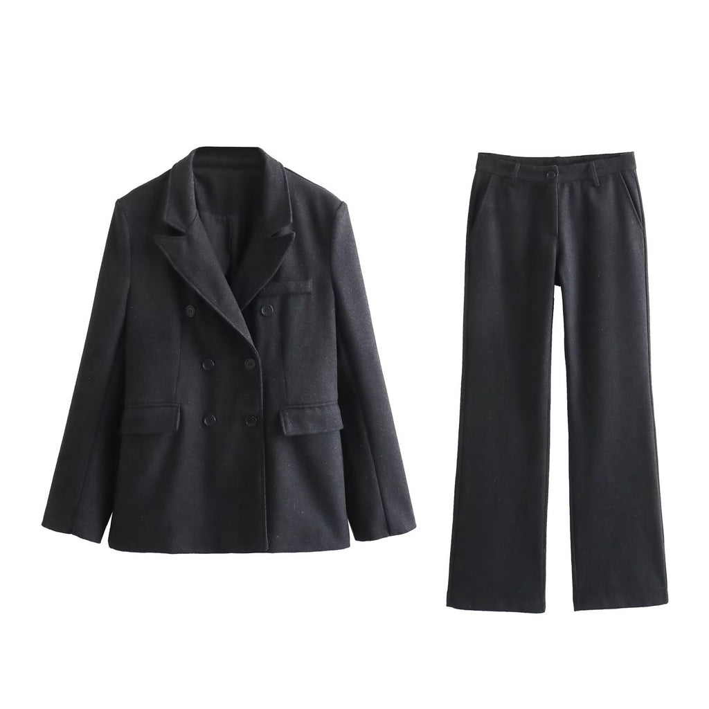 Fall Women Clothing Blended Blazer Straight Leg Pants